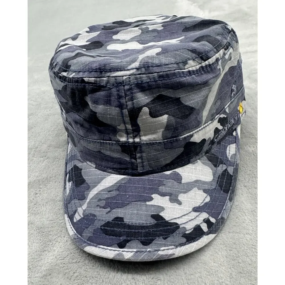 Carhartt Mens Blue Camo Military Cadet Hat Adjustable Ripstop Cap 101994 440 OS